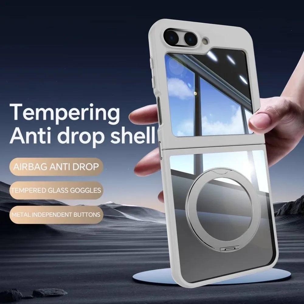 Z Flip 7 Transparent Candy Color Case with Magnetic Rotating Ring & Shockproof Protection